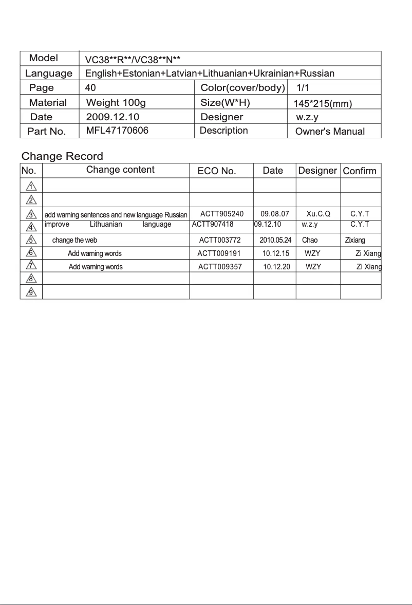 Página 1 del manual Manual de usuario LG V-C3815N