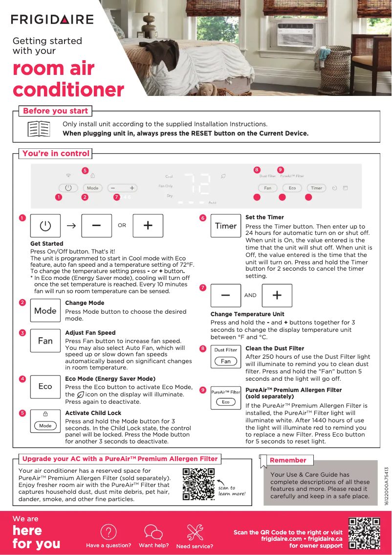 Página 1 del manual Guía de inicio rápido Frigidaire FHWW125WE1
