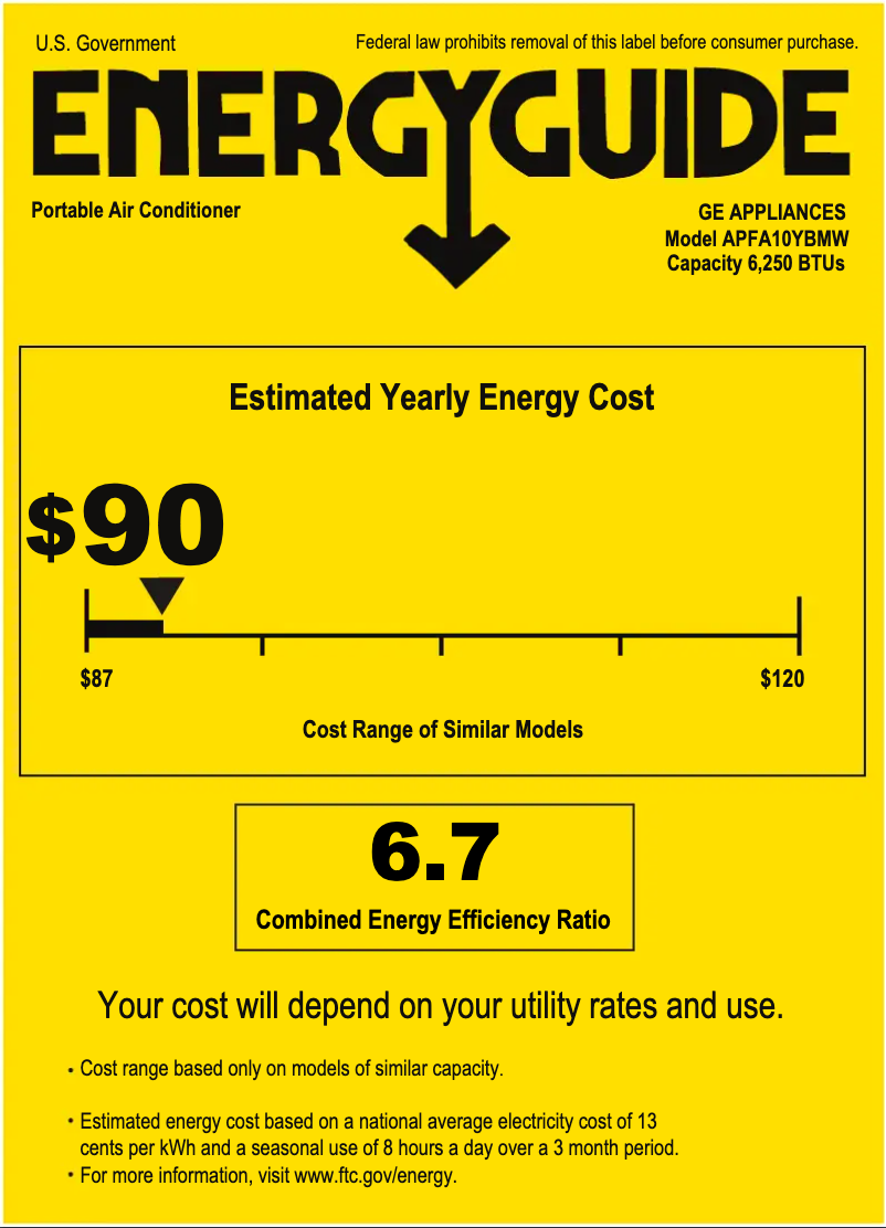 Page 1 of the manual Energy Label GE APFA10YBMW