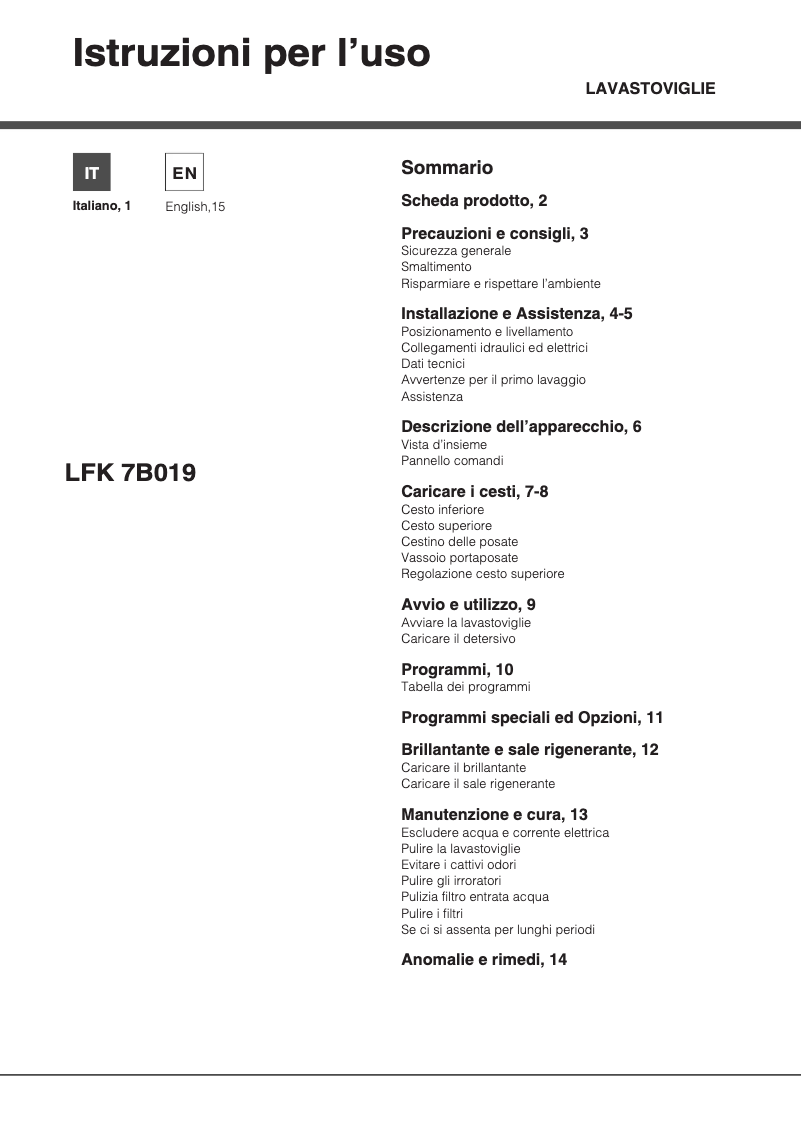 Página 1 del manual Manual de usuario Hotpoint Ariston LFK7B019
