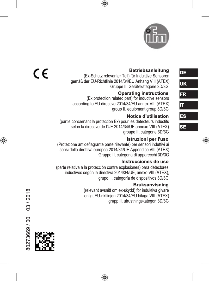 Page 1 de la notice Manuel utilisateur IFM IF509A