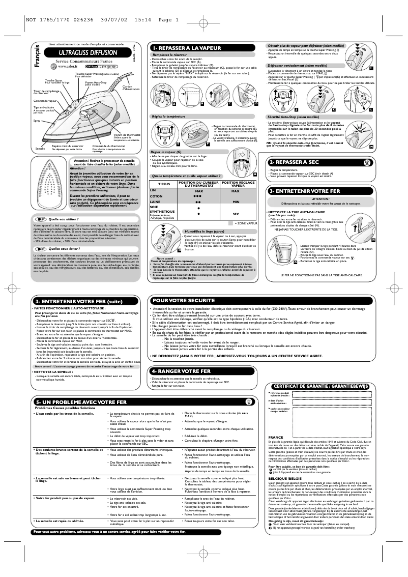 Página 1 del manual Manual de usuario Tefal Ultragliss Diffusion 60