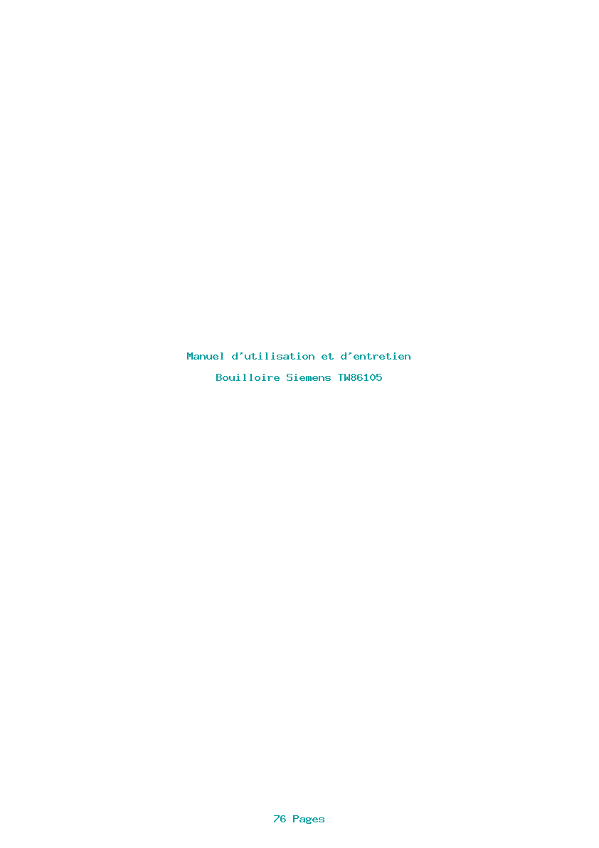 Page 1 de la notice Manuel d'utilisation et d'entretien Siemens TW86105