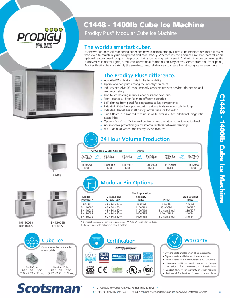 Page 1 de la notice Fiche technique Scotsman C1448SA-32