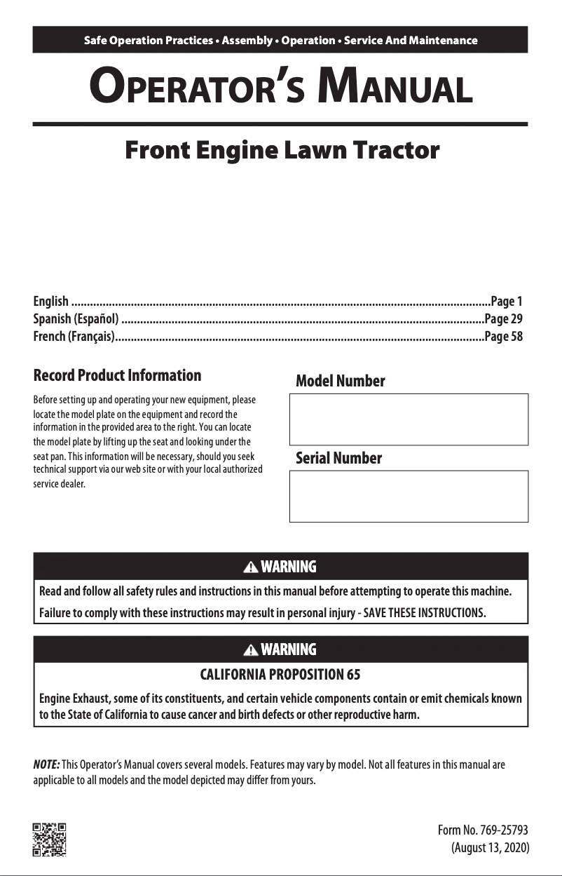 Page 1 de la notice Manuel utilisateur Troy-Bilt Bronco 46K