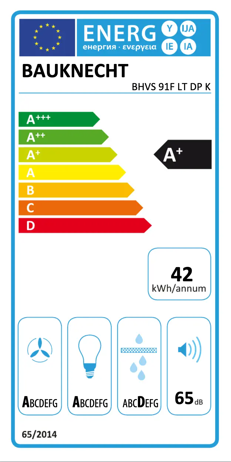 Page 1 of the manual Energy Label Bauknecht BHVS 91F LT DP K