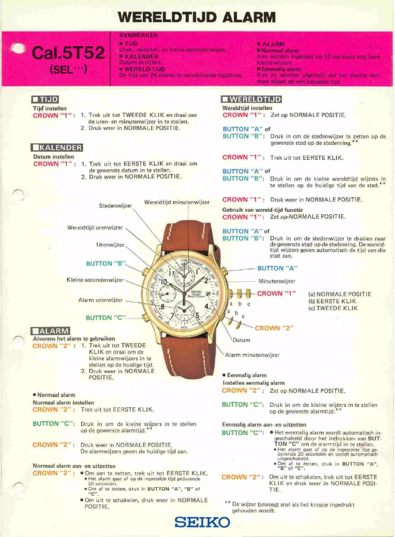 Page 1 de la notice Manuel utilisateur Seiko 5T52