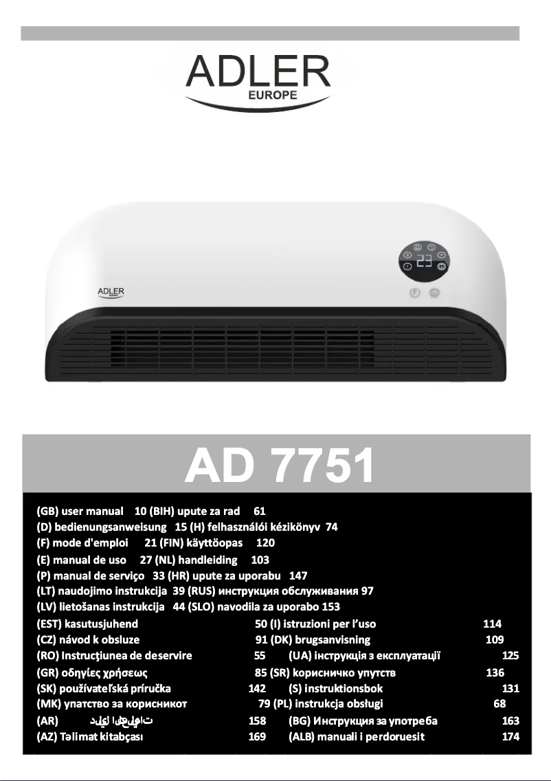 Page 1 de la notice Manuel utilisateur Adler AD 7751
