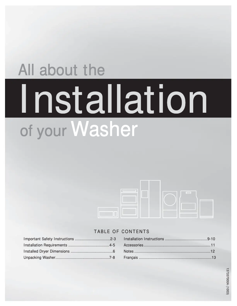 Página 1 del manual Guía de instalación Frigidaire FAFW4071LA