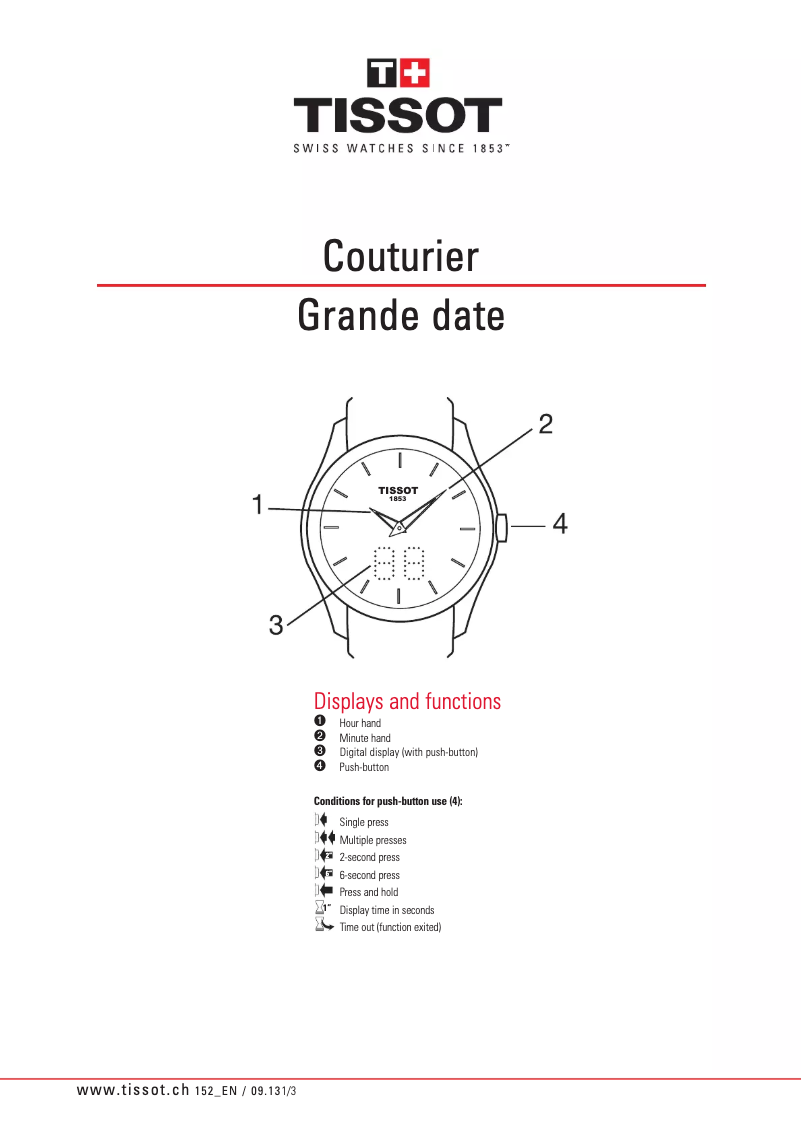 Page 1 de la notice Manuel utilisateur Tissot Couturier Secret Date