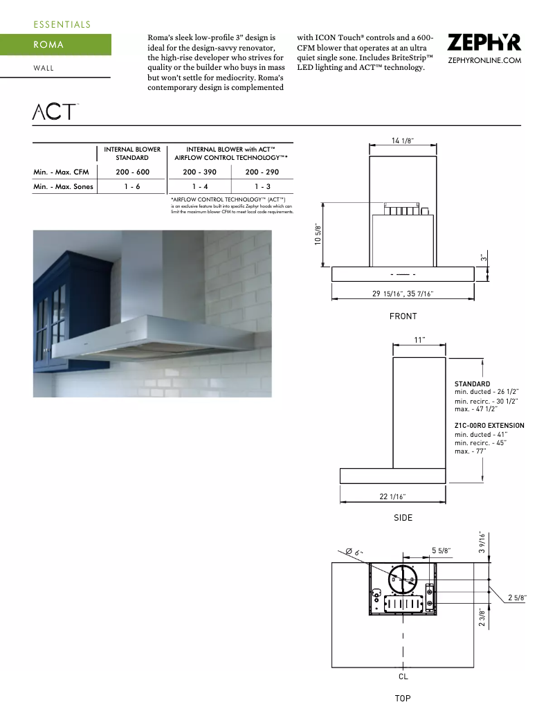 Página 1 del manual Ficha técnica Zephyr ZRO-E30DS