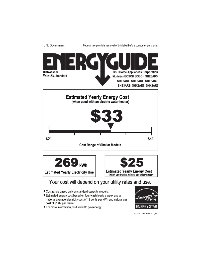 Page 1 de la notice Label énergétique Bosch Ascenta SHE3AR75UC
