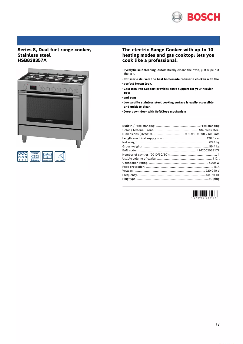 Page 1 of the manual Technical Sheet Bosch HSB838357A