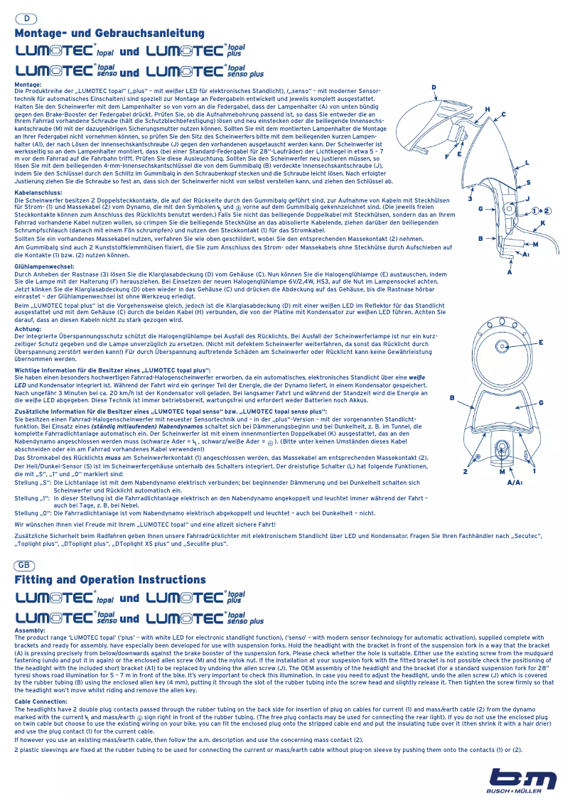 Page 1 of the manual User Manual Busch + Müller Lumotec Topal