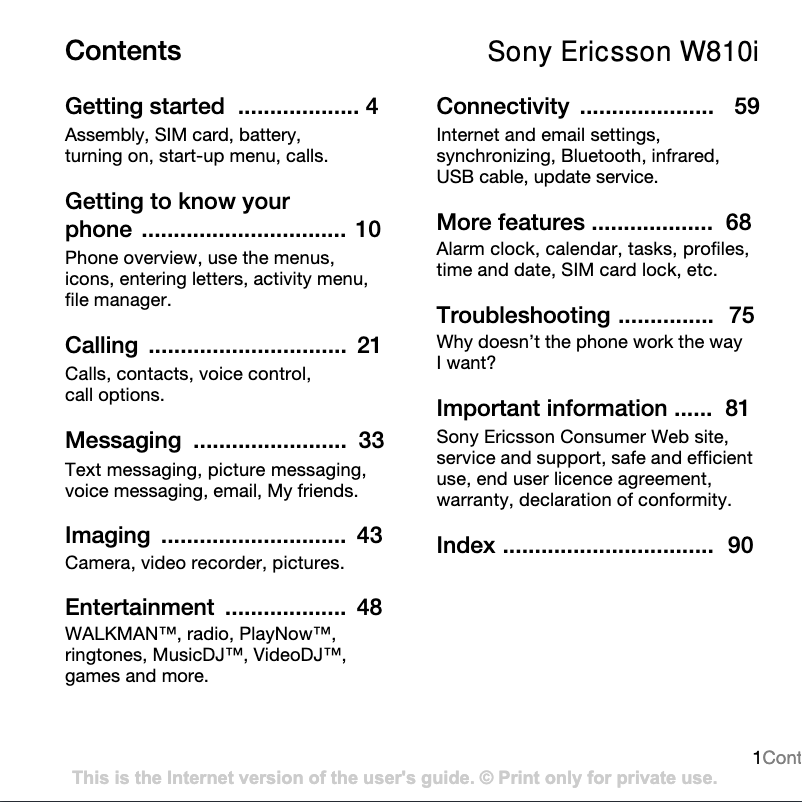Image de la première page du manuel de l'appareil Ericsson W810i