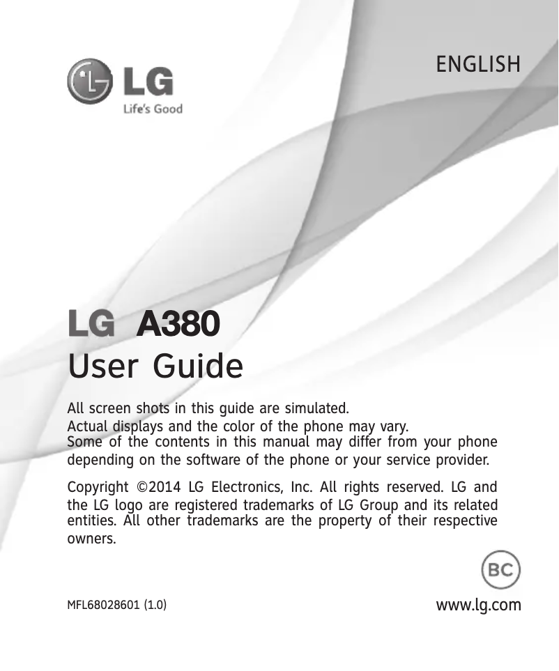 Page 1 of the manual User Manual LG A380