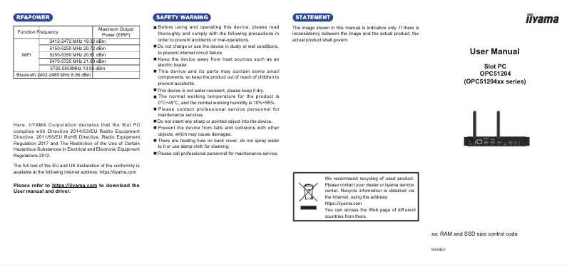 Page 1 de la notice Manuel utilisateur Iiyama OPC51204