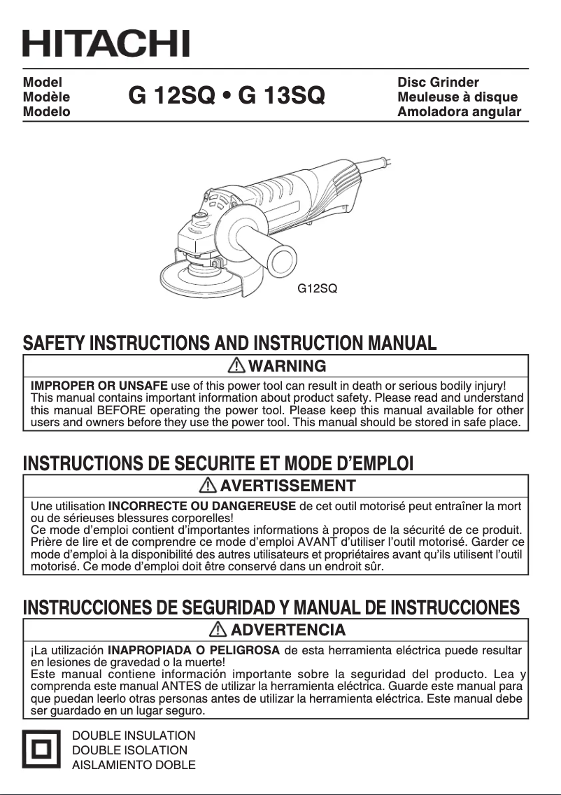 Page 1 de la notice Manuel utilisateur HiKOKI G12SQ2