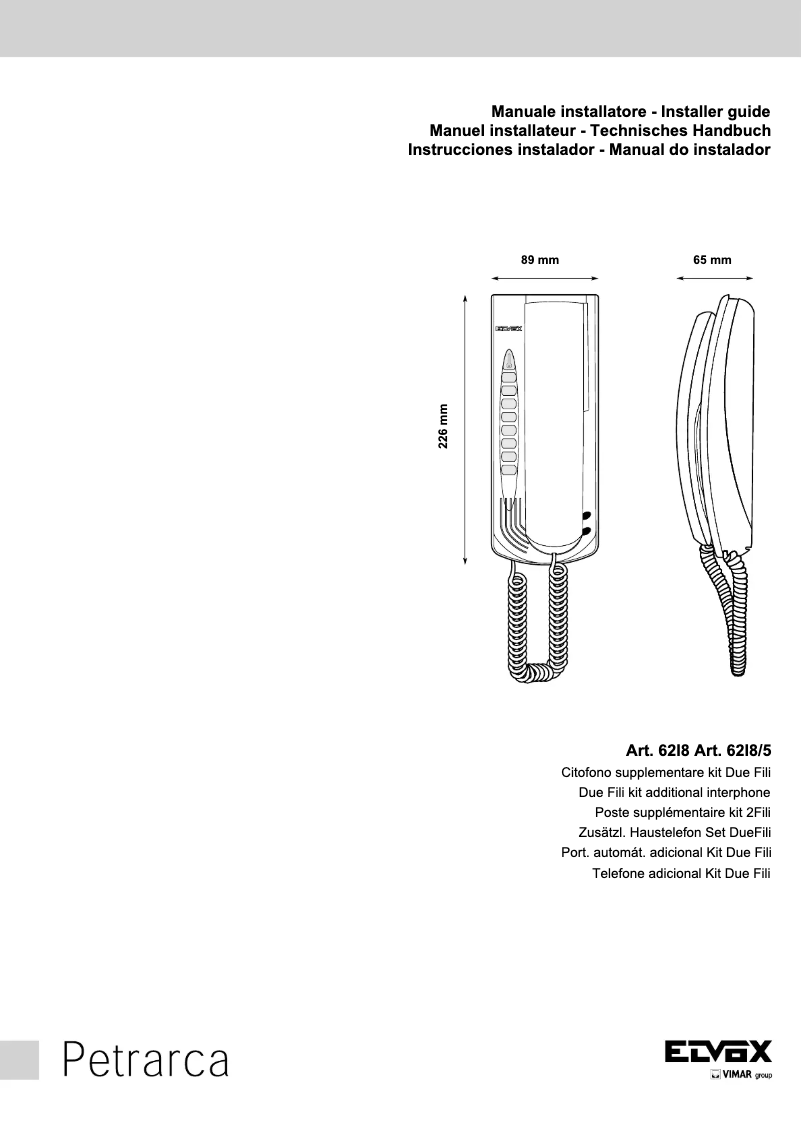 Page 1 de la notice Manuel utilisateur Vimar ELVOX R62I8