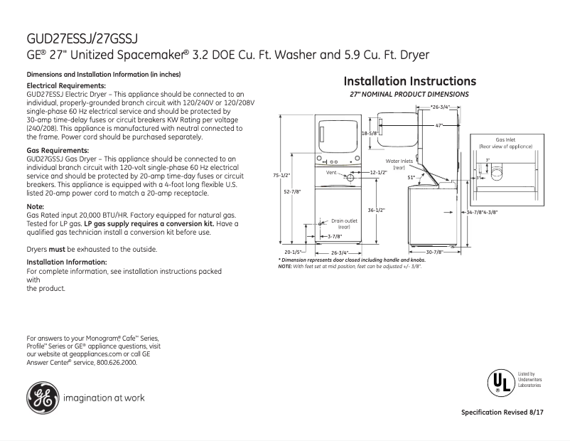 Image de la première page du manuel de l'appareil Spacemaker GUD27GSSJWW