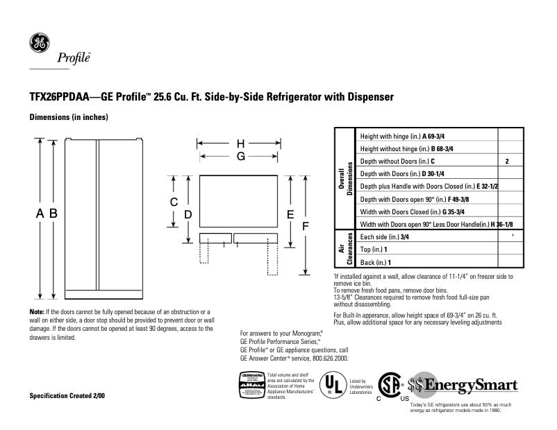 Page n°1 - Fiche technique GE Profile Performance TFX26PPDAA