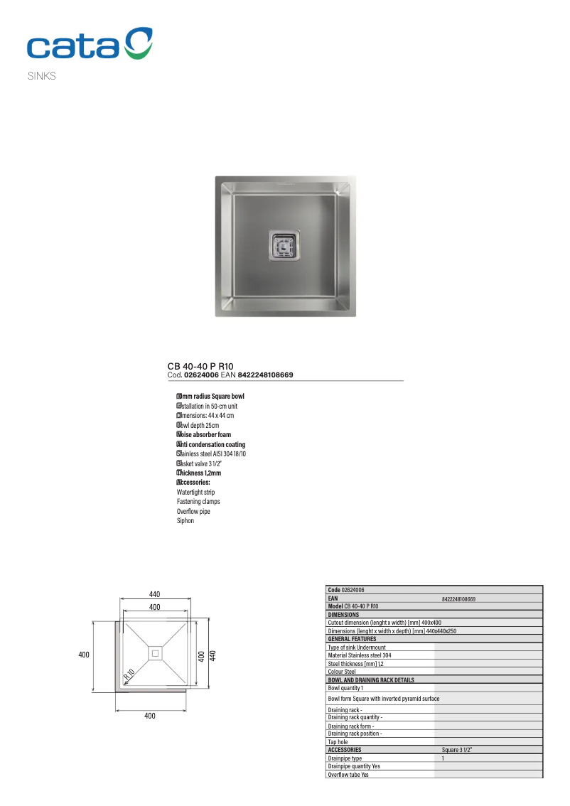 Page 1 de la notice Manuel utilisateur CATA CB 40-40 P R10