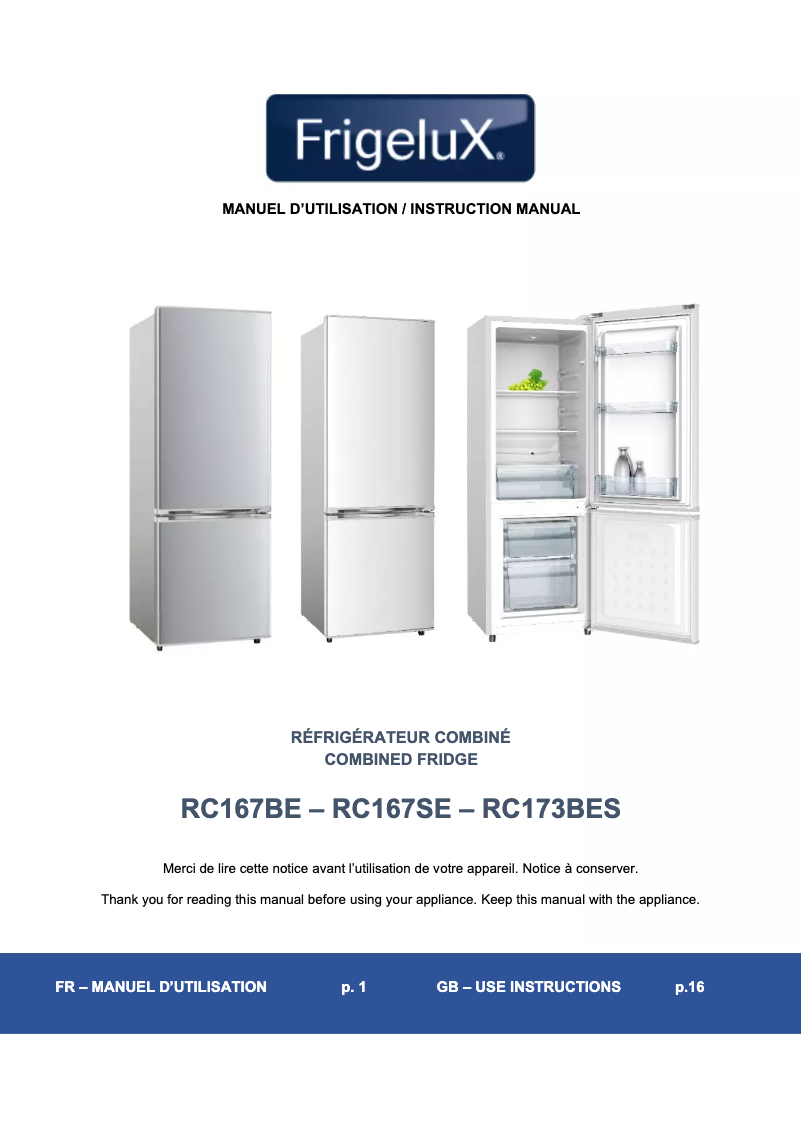 Página 1 del manual Manual de usuario FrigeluX RC167BE