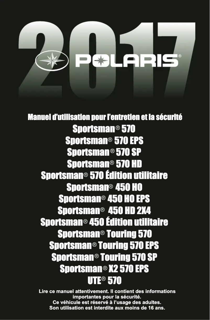 Page 1 de la notice Manuel utilisateur Polaris Sportsman 570 (2017)
