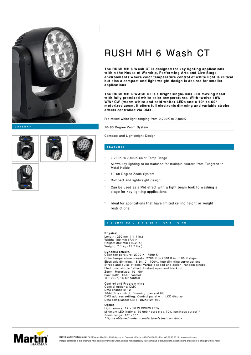 Page 1 de la notice Fiche technique Martin RUSH MH 6 Wash CT