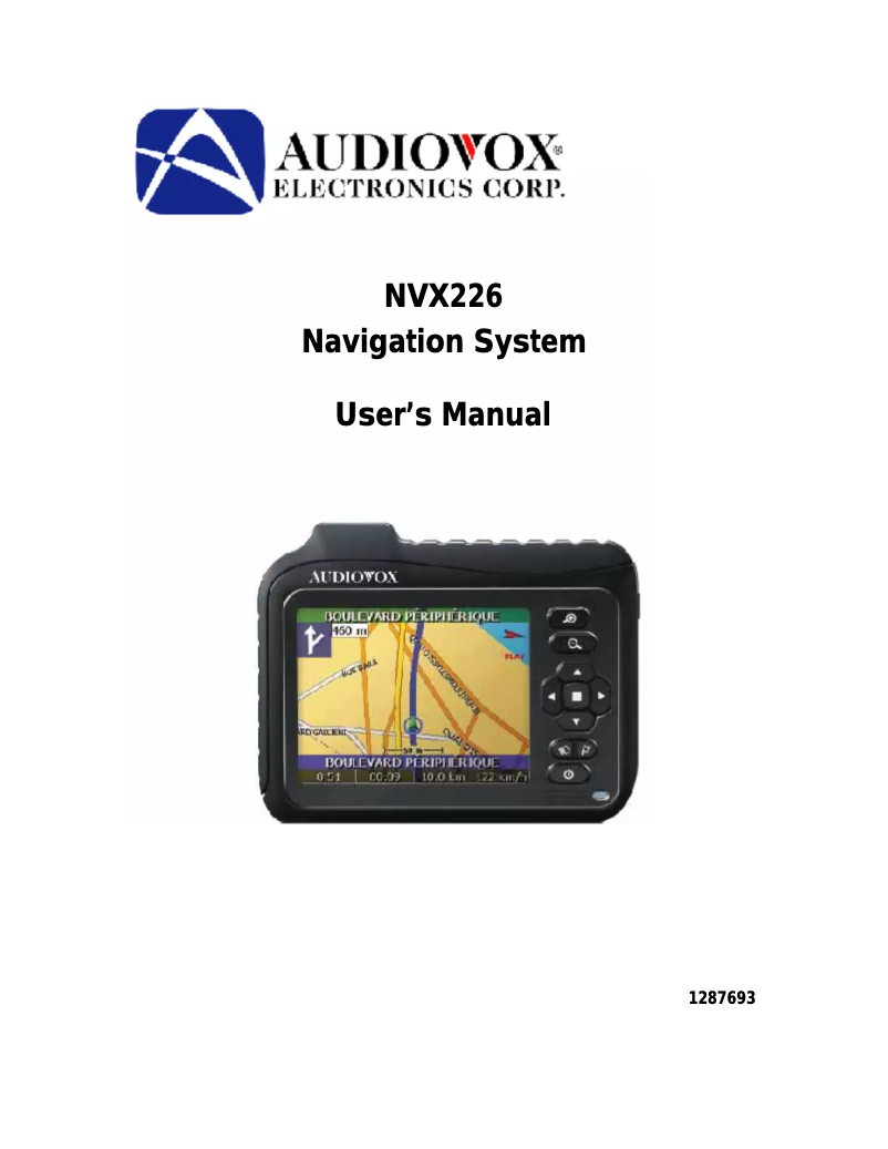 Page 1 de la notice Manuel utilisateur audiovox NVX226