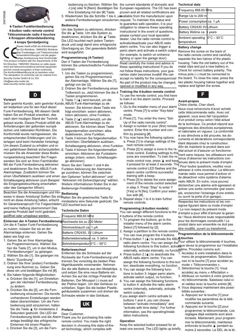 Page 1 de la notice Manuel utilisateur Abus FU9031