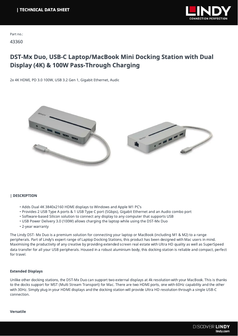 Page 1 de la notice Manuel utilisateur Lindy 43360