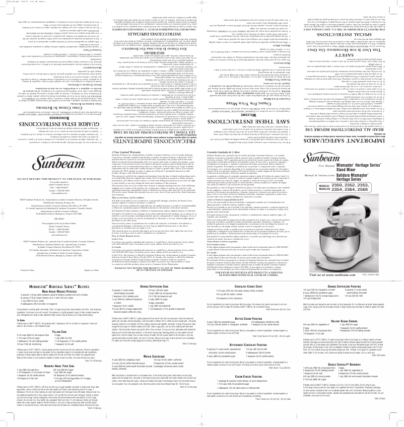Page 1 de la notice Manuel utilisateur Sunbeam MixMaster Heritage 2350