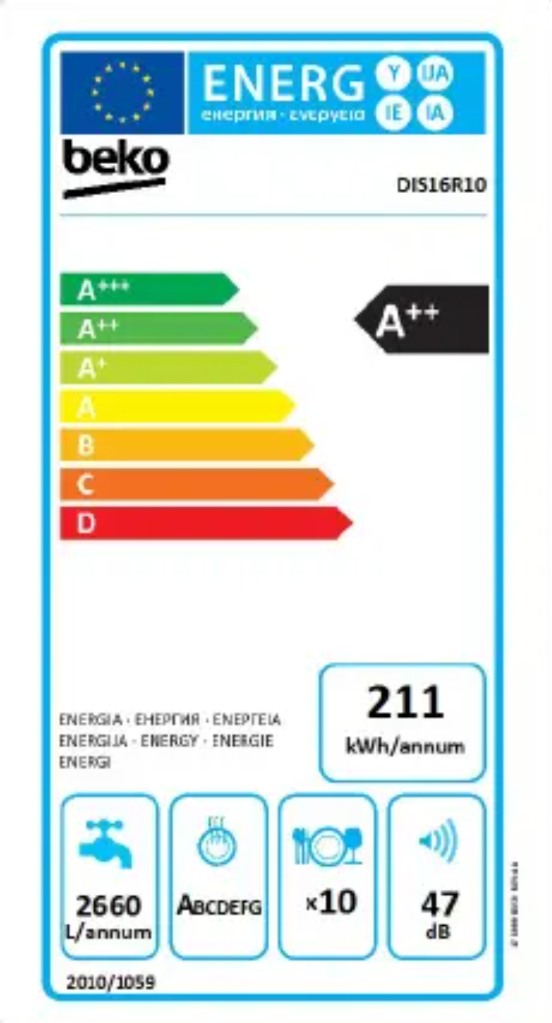 Page 1 de la notice Label énergétique Beko DIS16R10