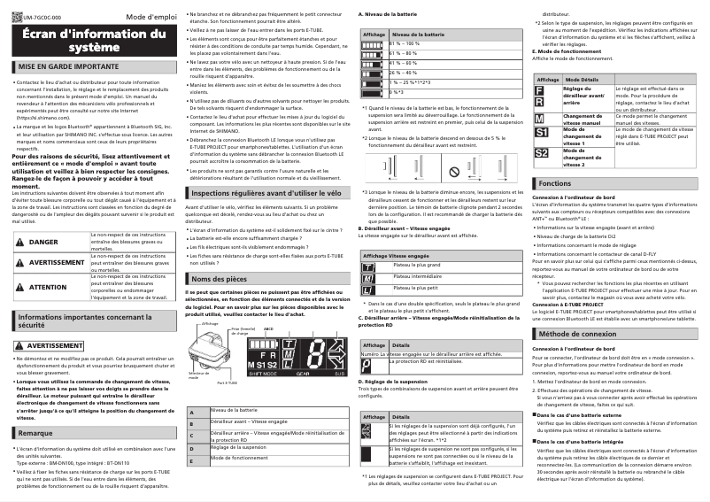 Page 1 de la notice Manuel utilisateur Shimano SC-MT800