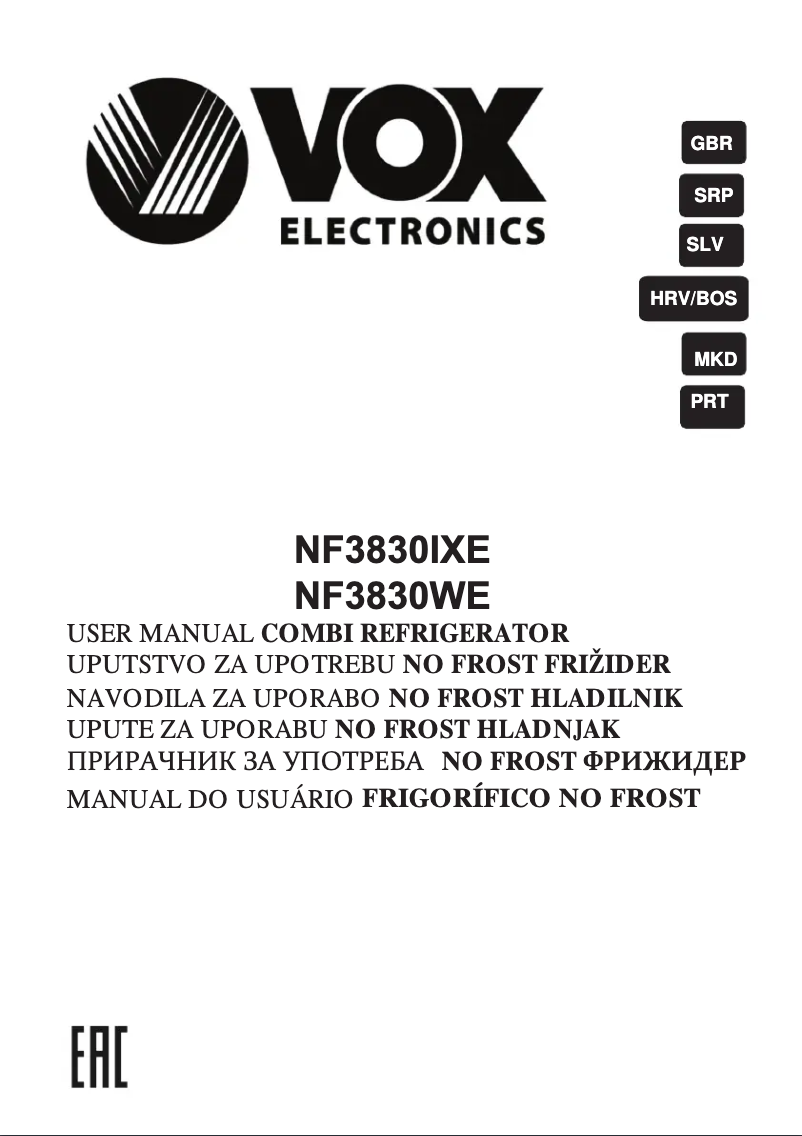 Página 1 del manual Manual de usuario VOX NF 3830 IXE