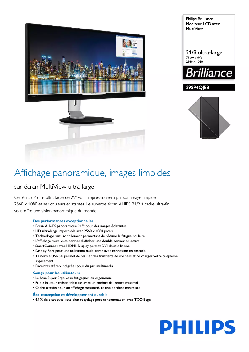 Page 1 de la notice Fiche technique Philips Brilliance 298P4QJEB