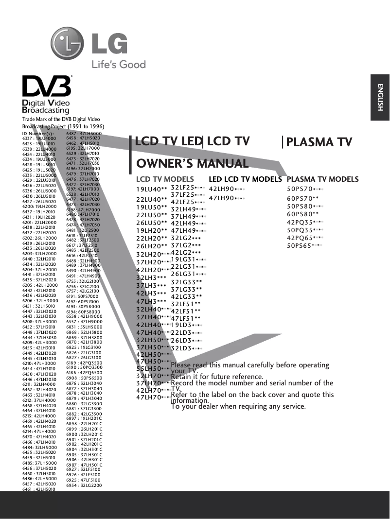 Page 1 de la notice Manuel utilisateur LG 32LD320N