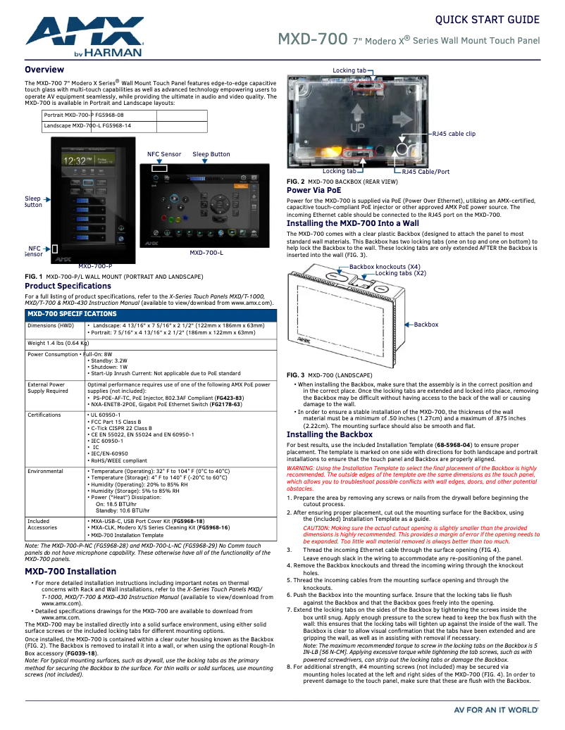 Page 1 de la notice Manuel utilisateur AMX MXD-700-NC