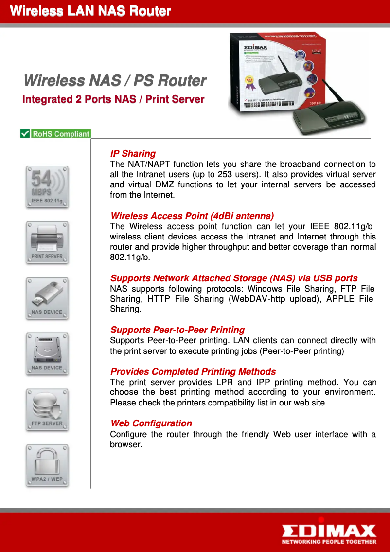 Page 1 de la notice Fiche technique Edimax BR-6215SRg