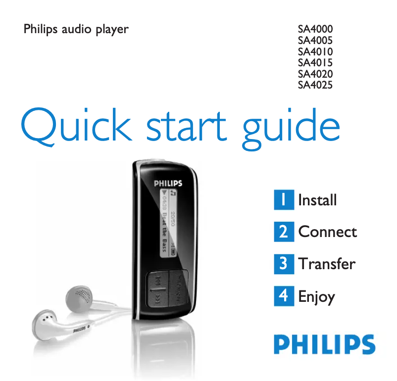 Page 1 of the manual Quick Start Guide Philips GoGear SA4025