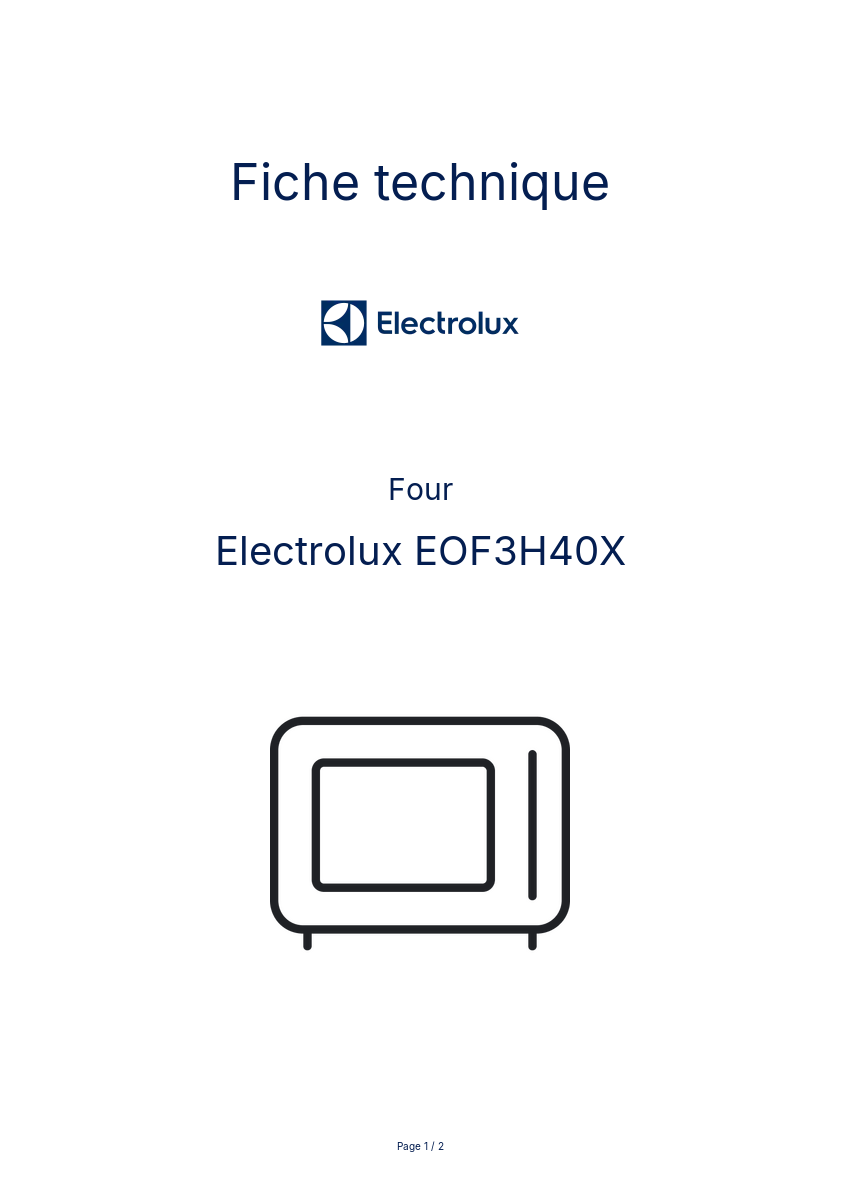 Page 1 de la notice Fiche technique Electrolux EOF3H40X