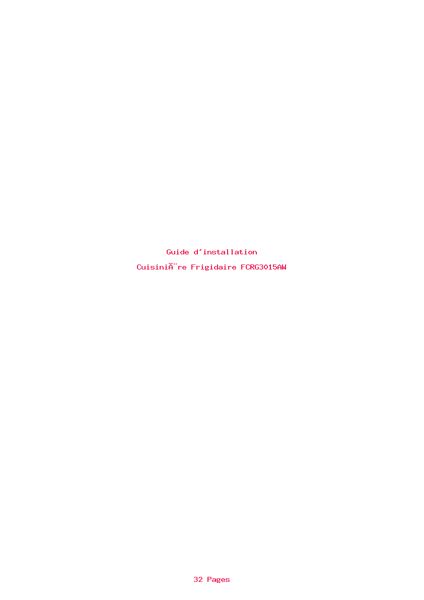Page 1 de la notice Guide d'installation Frigidaire FCRG3015AW