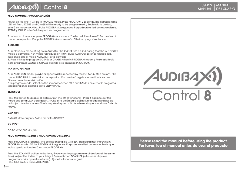 Page 1 of the manual User Manual Audibax Control 8