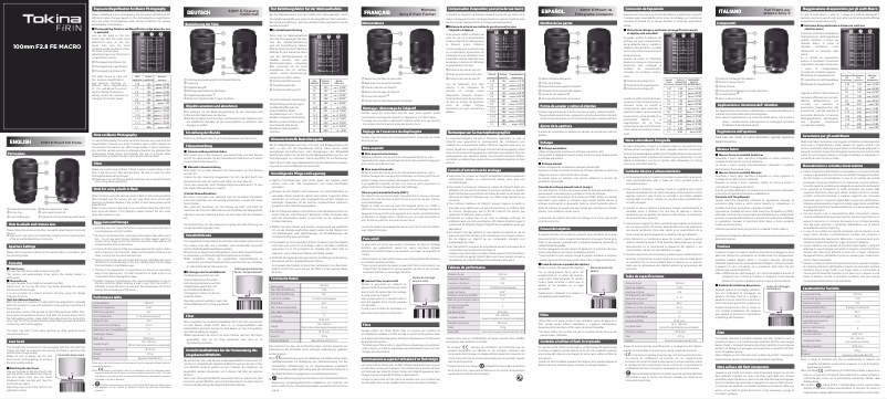 Page 1 de la notice Manuel utilisateur Tokina FiRIN 100mm F2.8 FE Sony