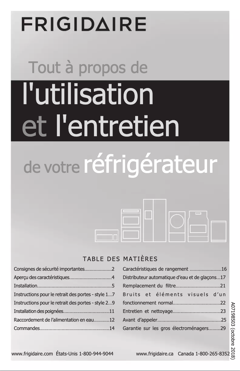 Page 1 de la notice Manuel utilisateur Frigidaire FFSS2615TS