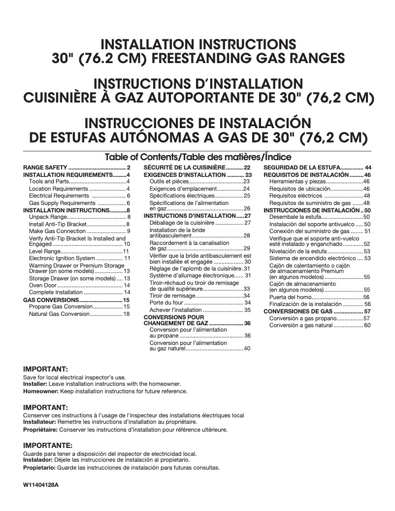Page 1 de la notice Guide d'installation Amana AGR6603SFB