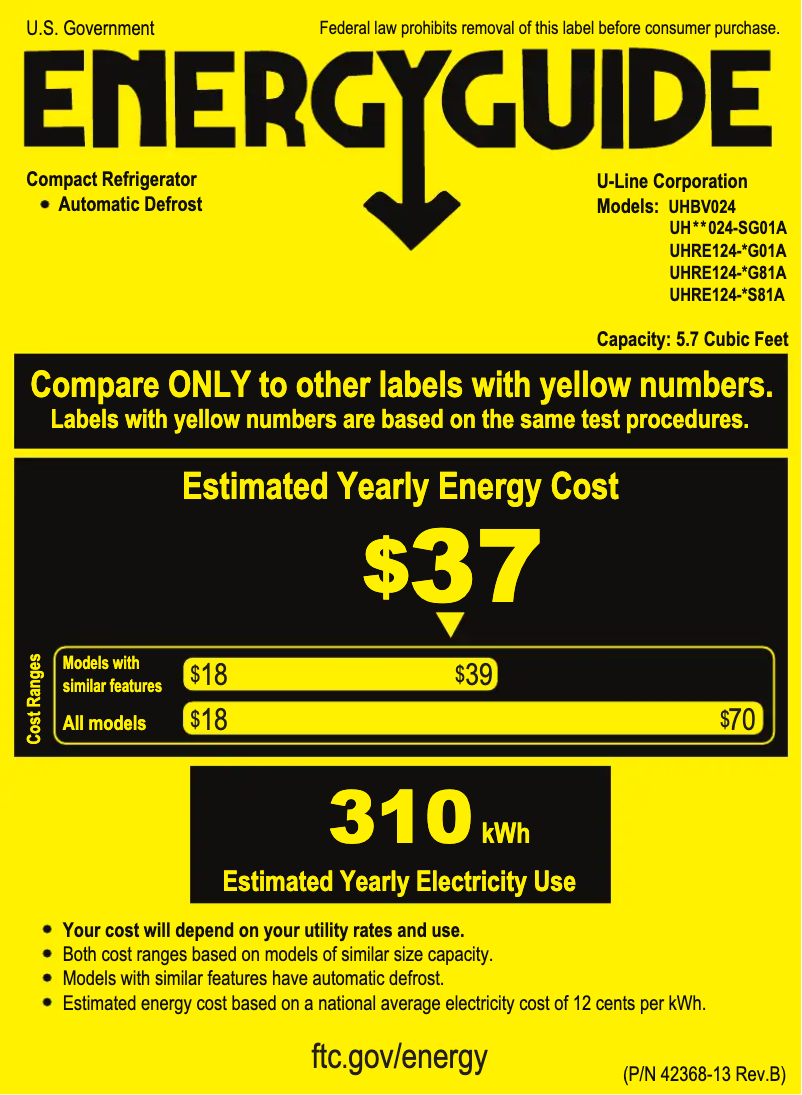 Page 1 de la notice Label énergétique U-Line UHRE124-IG01A