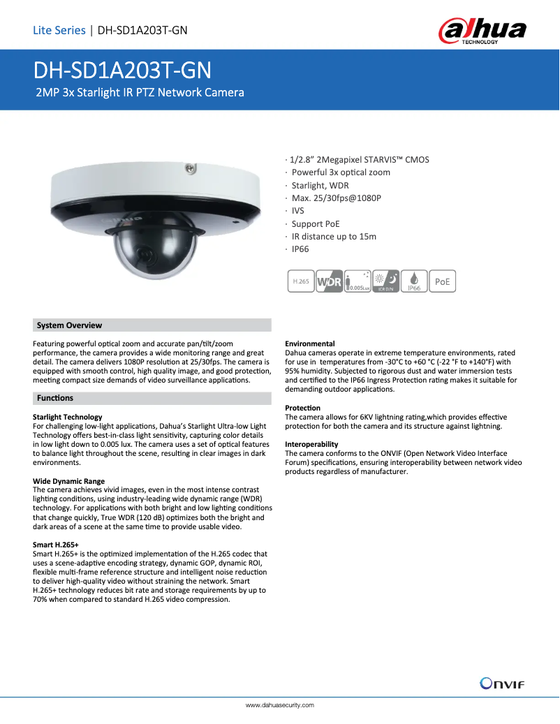 Page 1 de la notice Fiche technique Dahua Technology SD1A203T-GN