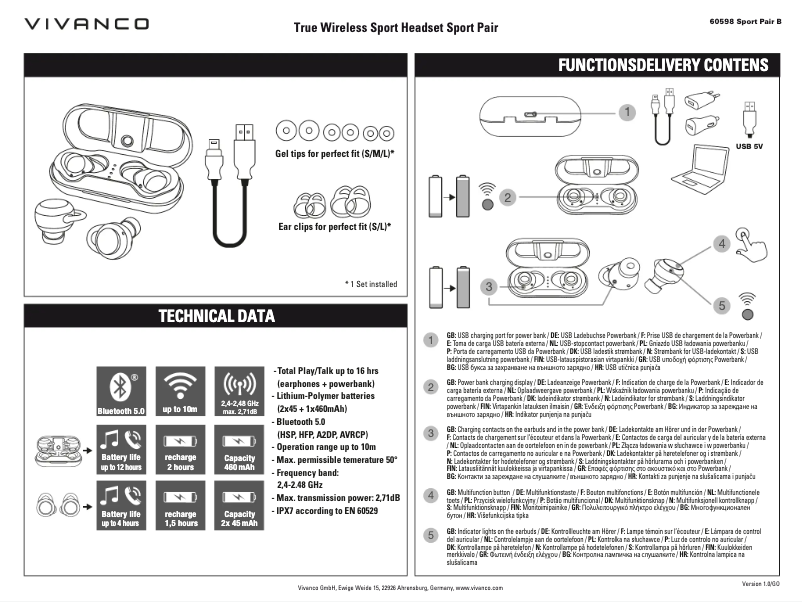 Page 1 de la notice Manuel utilisateur Vivanco Sport Pair